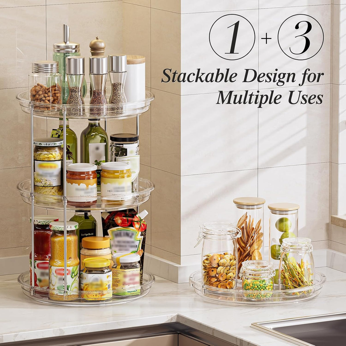 LAMU 2 Pack 10.6'' 2-Tier Lazy Susan Turntable Organizer Rotating Spice Rack Organization for