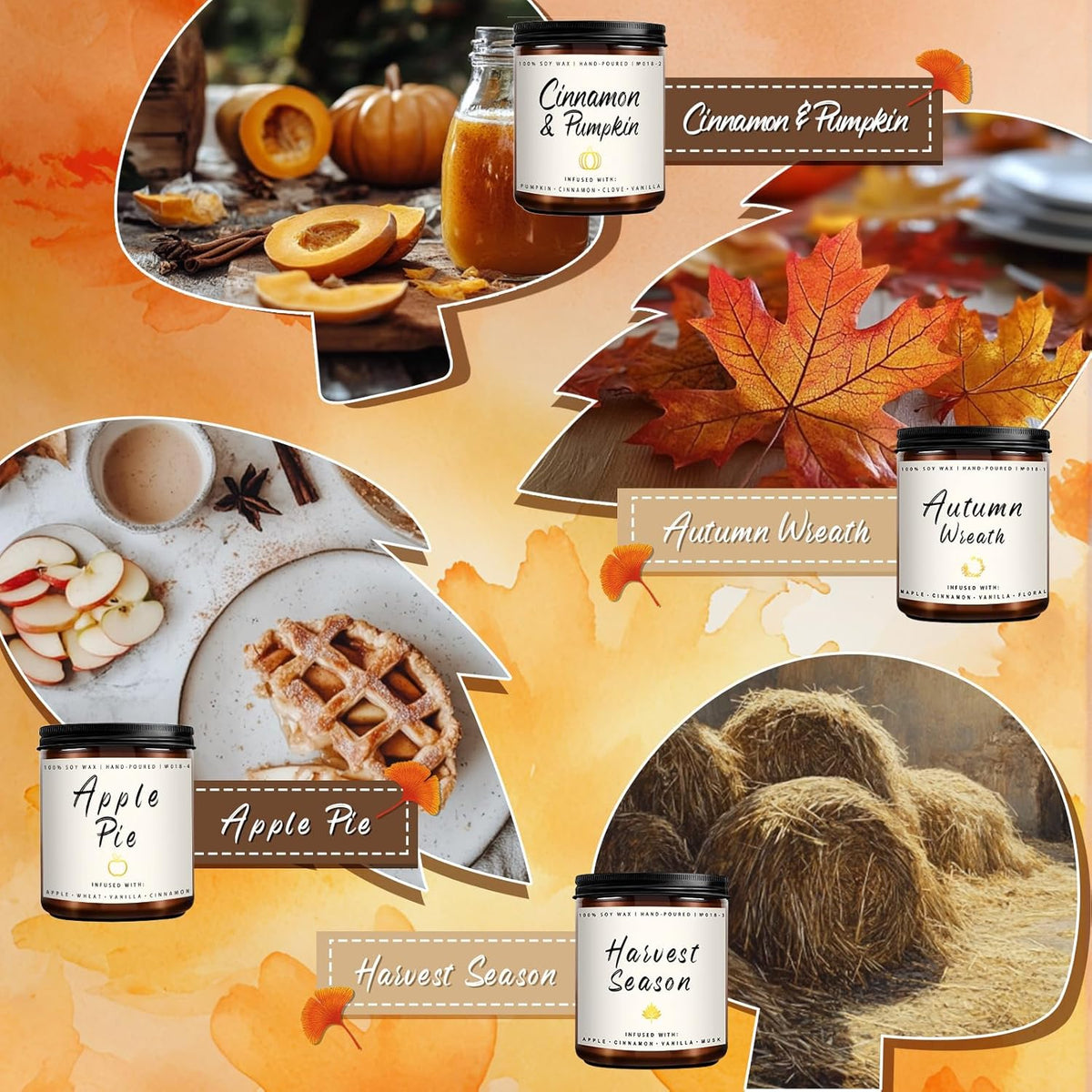 Auelife Fall Candle Set | 4 Pack Scented Candles for Home - Candle Gifts for Women Men, Soy Candles