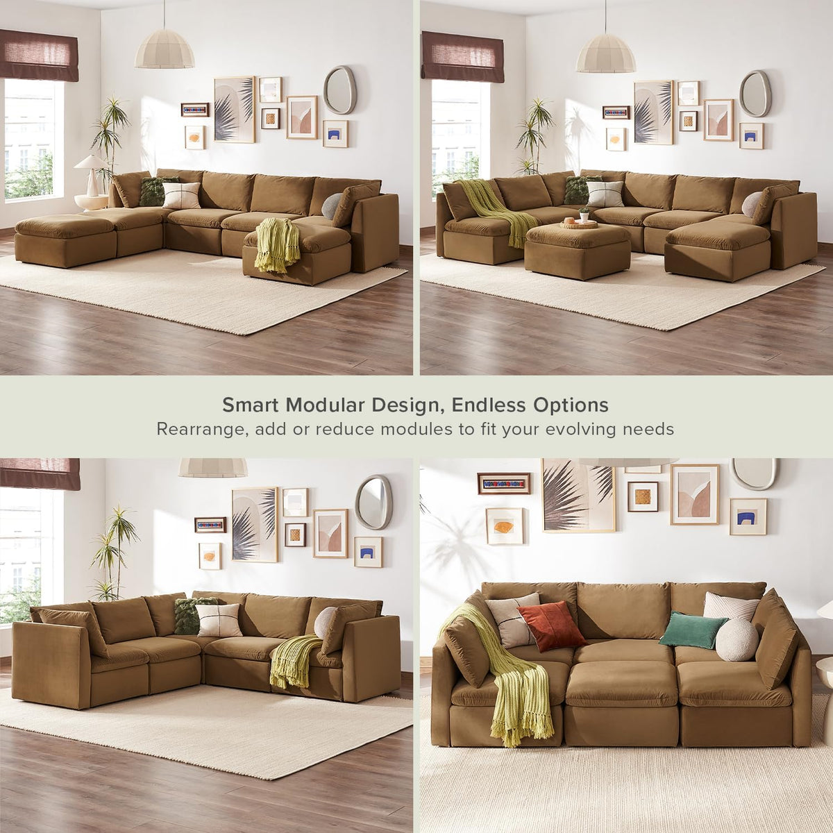 mopio Oversized Modular Sectional Sofa with Fully Removable Covers and Storage, Convertible U & L