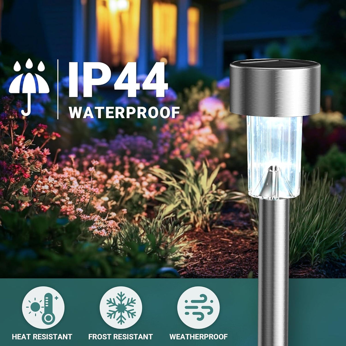 GIGALUMI Solar Lights Outdoor Waterproof, 12 Pack, Stainless Steel LED Solar Garden Lights for