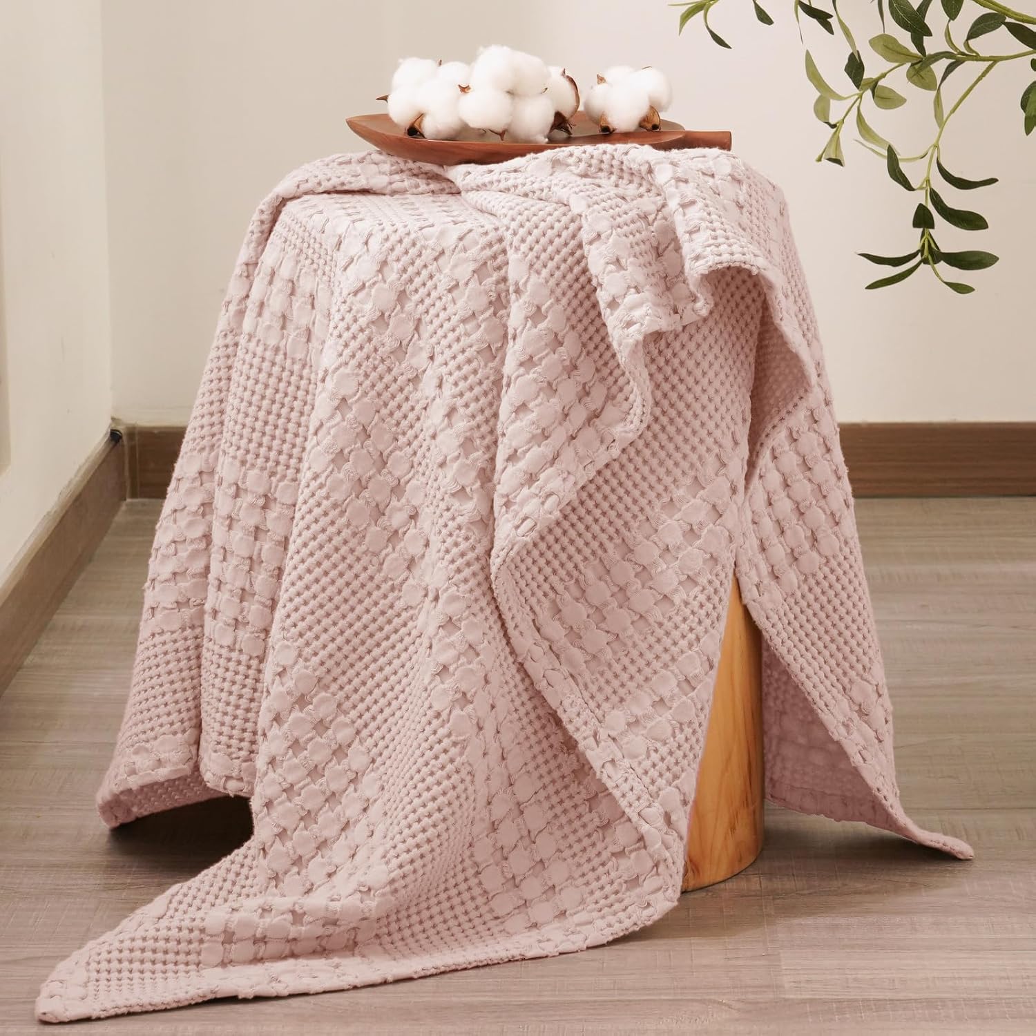 PHF 100% Cotton Waffle Weave Throw Blanket, Soft Lightweight Breathable Cozy Summer Throws for
