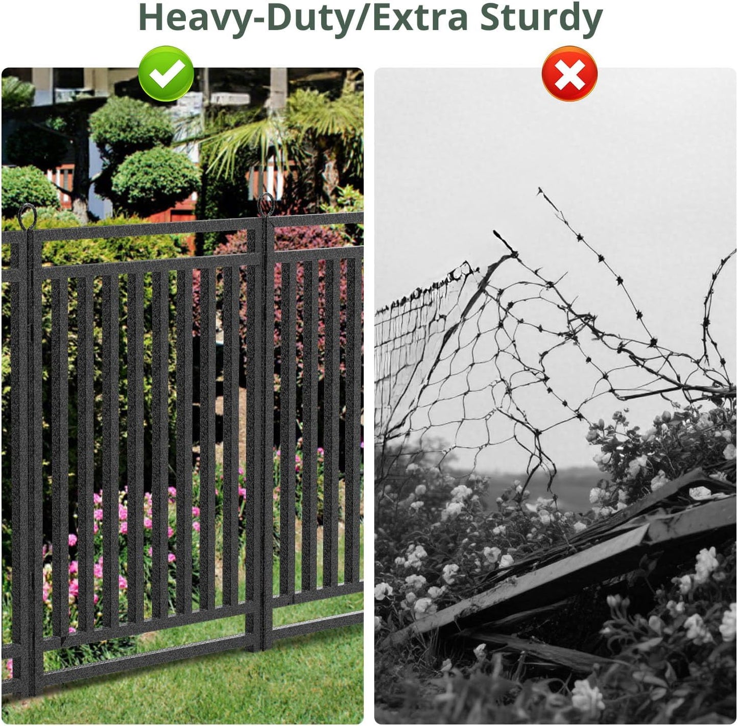 Decorative Garden Fence Metal Dog Fence Outdoor for Yard, 110ft (L) × 32in (H), 42 Panels + 6