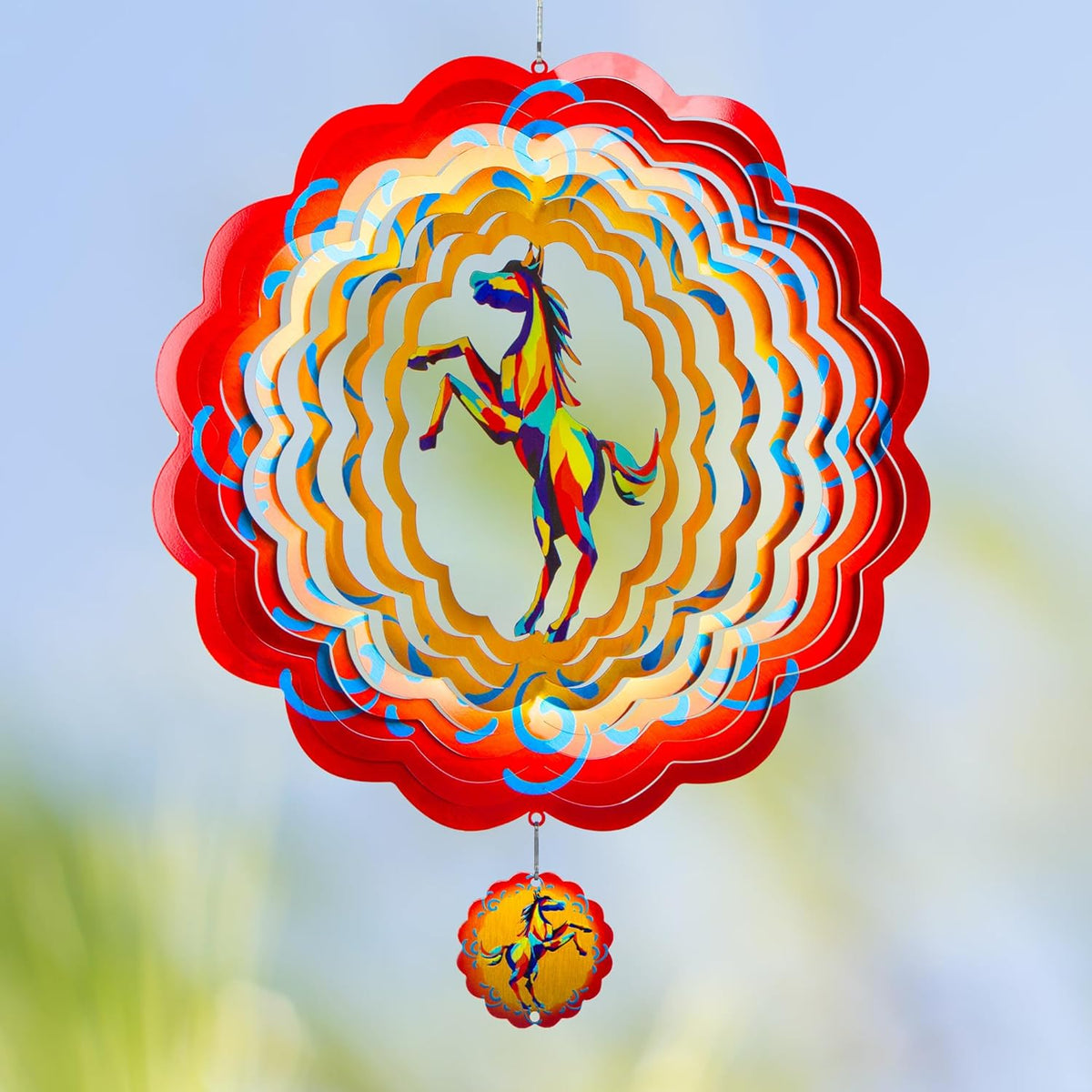 12 inch Horse 3D Stainless Steel Wind Spinners, Hanging Garden Spinner Kinetic Art Garden