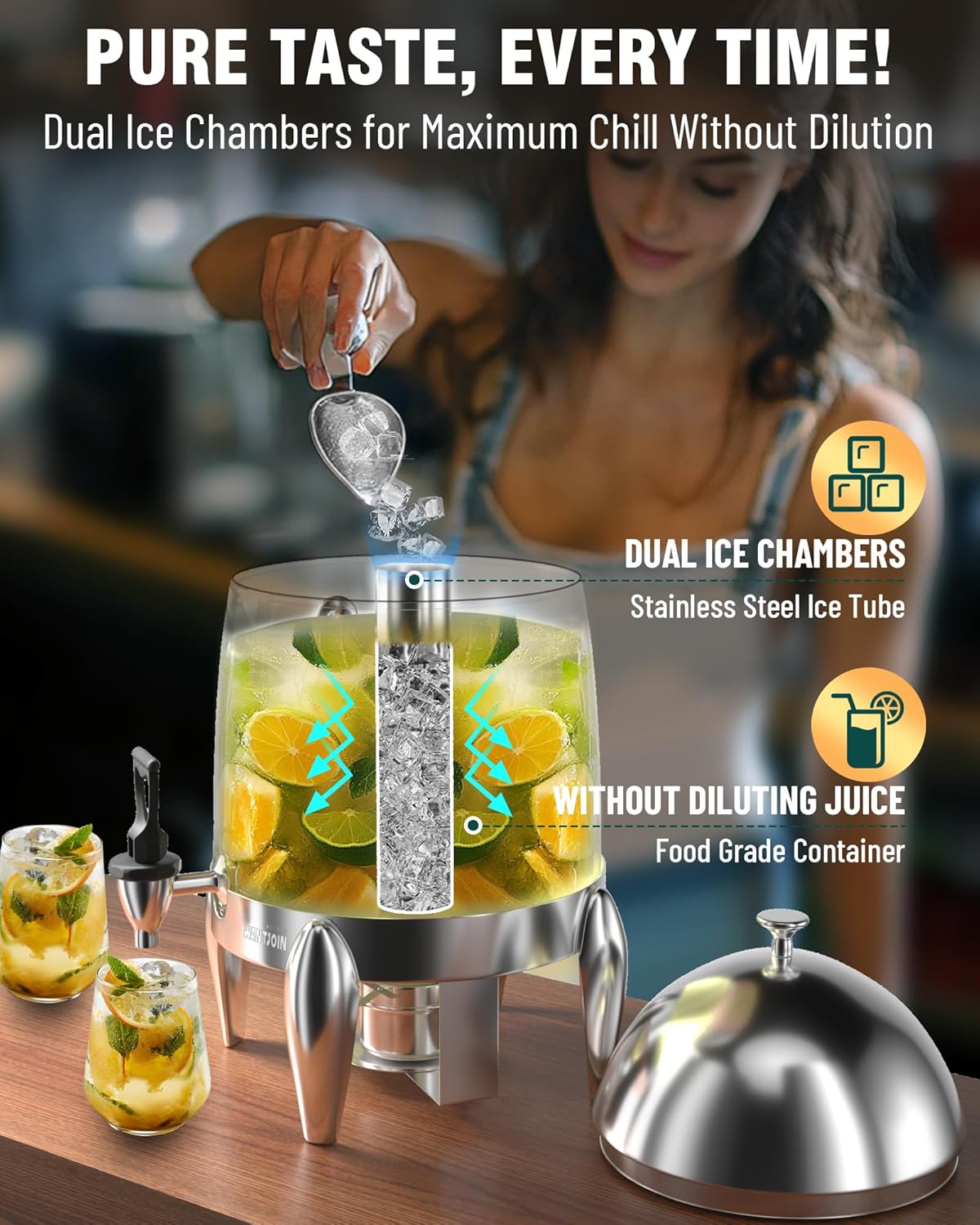 WantJoin Beverage Dispenser With Stand - 3.2 Gallon Drink Dispenser With Ice Core & Fuel Holder