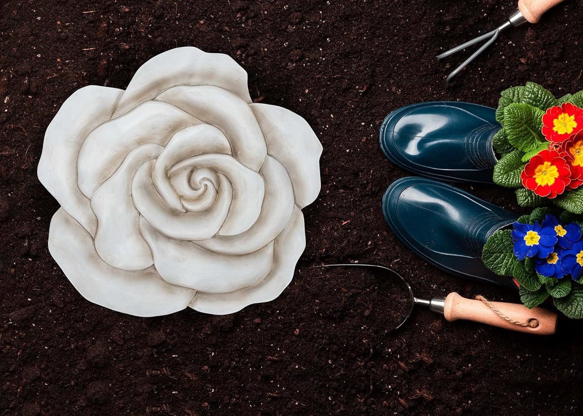 NAT & Jules Rose Flower Shaped Dimensional Indoor Outdoor 12 inch Cast Resin Decorative Garden