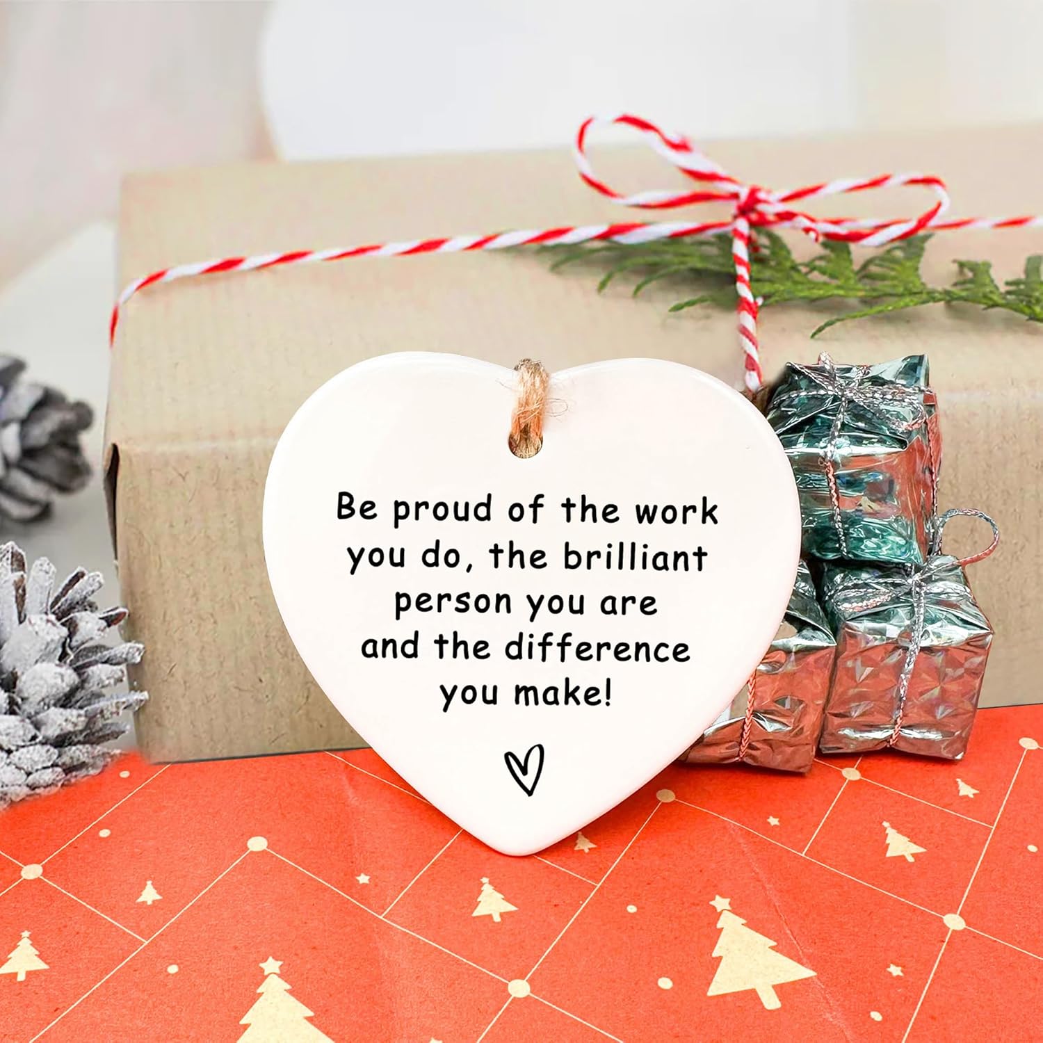 Thank You Ceramic Heart Ornament - Leaving, New Job, Coworker, Retirement Goodbye Farewell Gift