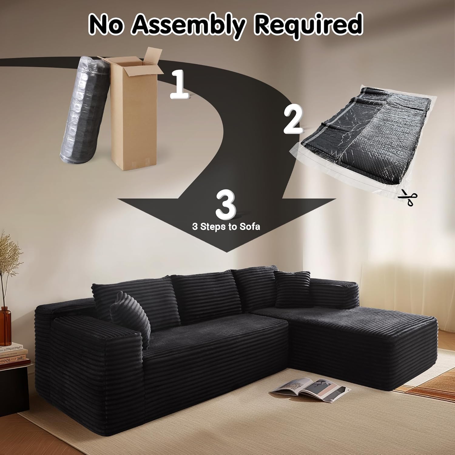 ovios 104" Cloud Sectional Couch with L-Shape Chaise,Modern Modular Sofa with Deep Seat