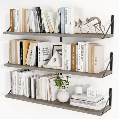 Heimlove 36 Inch Floating Bookshelves Set of 3,Wall Bookshelf Heavy Duty Wall Mounted Bookshelves