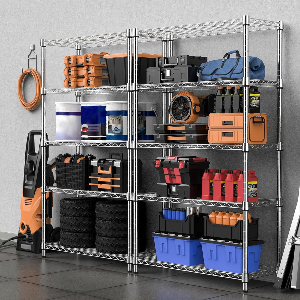 1250 lbs Steel Heavy Duty 5-Tier Utility Shelving Unit Steel Organizer Wire Rack for