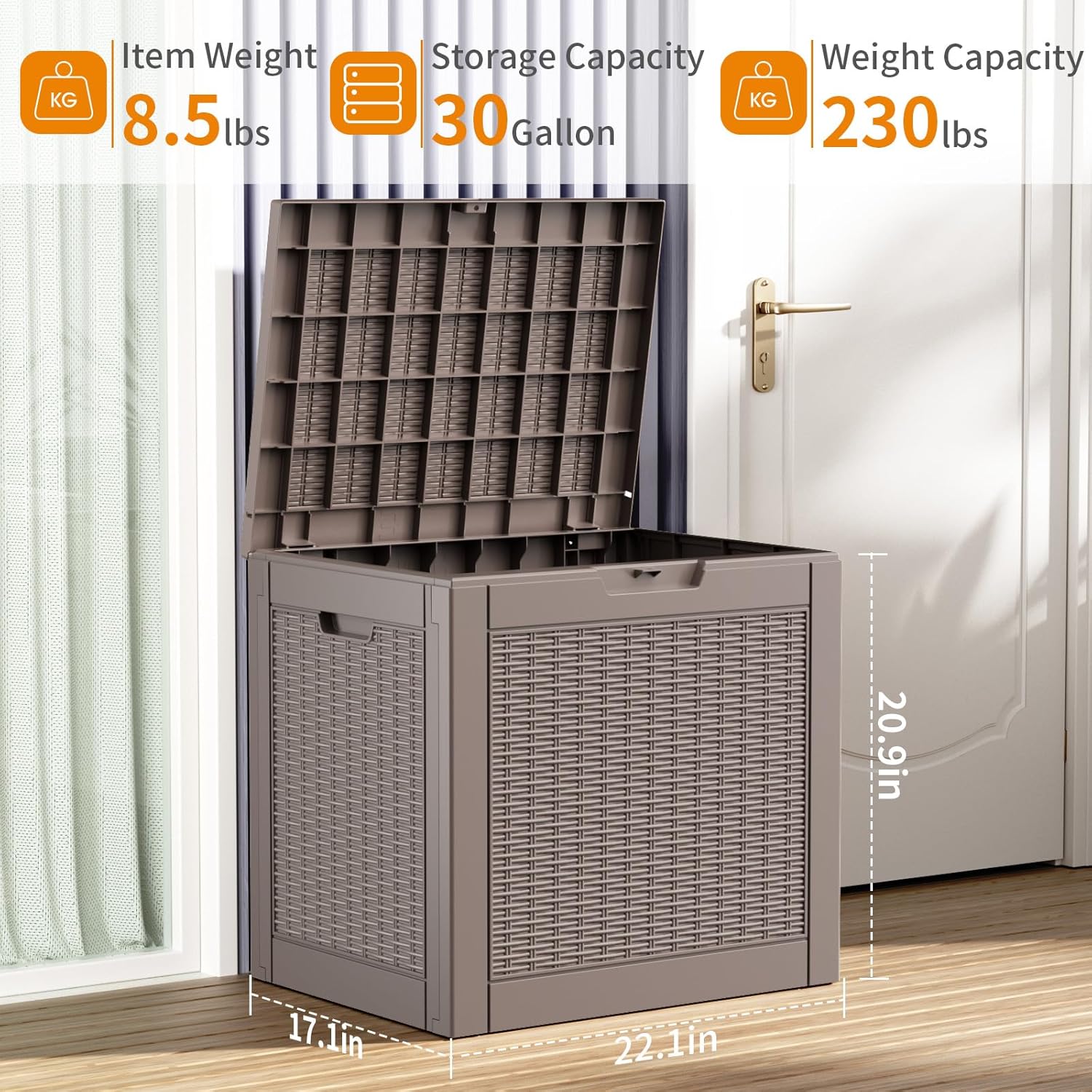 30 Gallon Resin Deck Box, Lockable Patio Outdoor Storage Box for Furniture, Garden Tools and Tools
