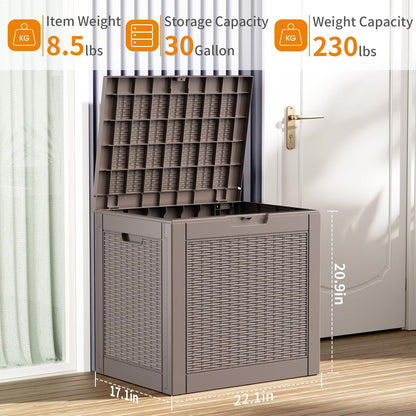 30 Gallon Resin Deck Box, Lockable Patio Outdoor Storage Box for Furniture, Garden Tools and Tools