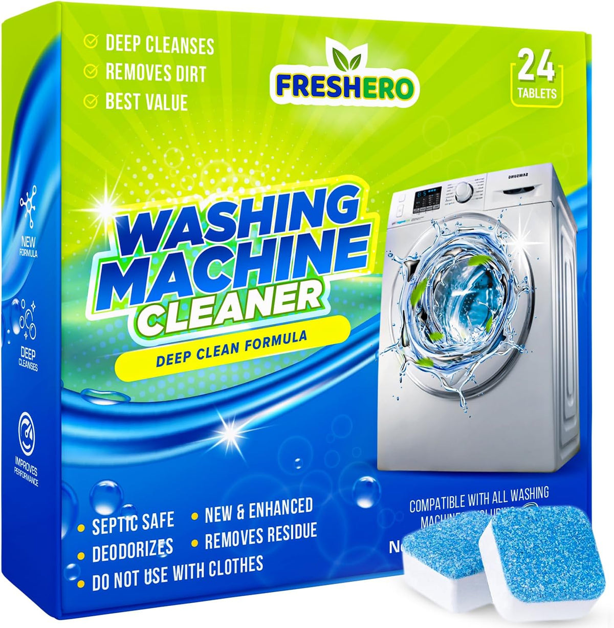 Washing Machine Cleaner Tablets – 25-Pack Deep Cleaning for Front Loader, Top Load & HE Washers
