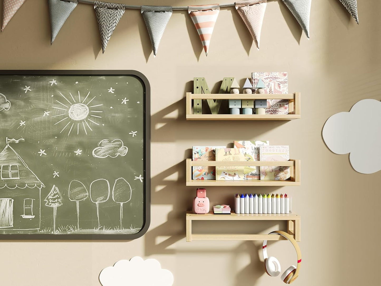 Upgraded Thick Floating Shelves - Multi-Use Wall-Mounted Bookshelves for Kids and Nursery, Ideal
