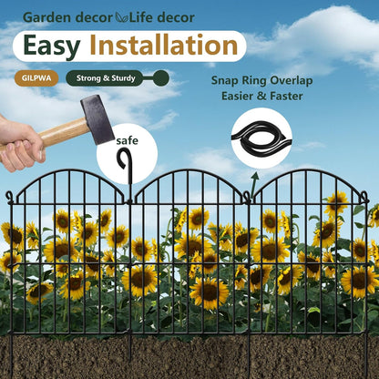 15 Panels Decorative Garden Fence, 15.94ft x 23in Animal Barrier Fencing Arched Rustproof Metal
