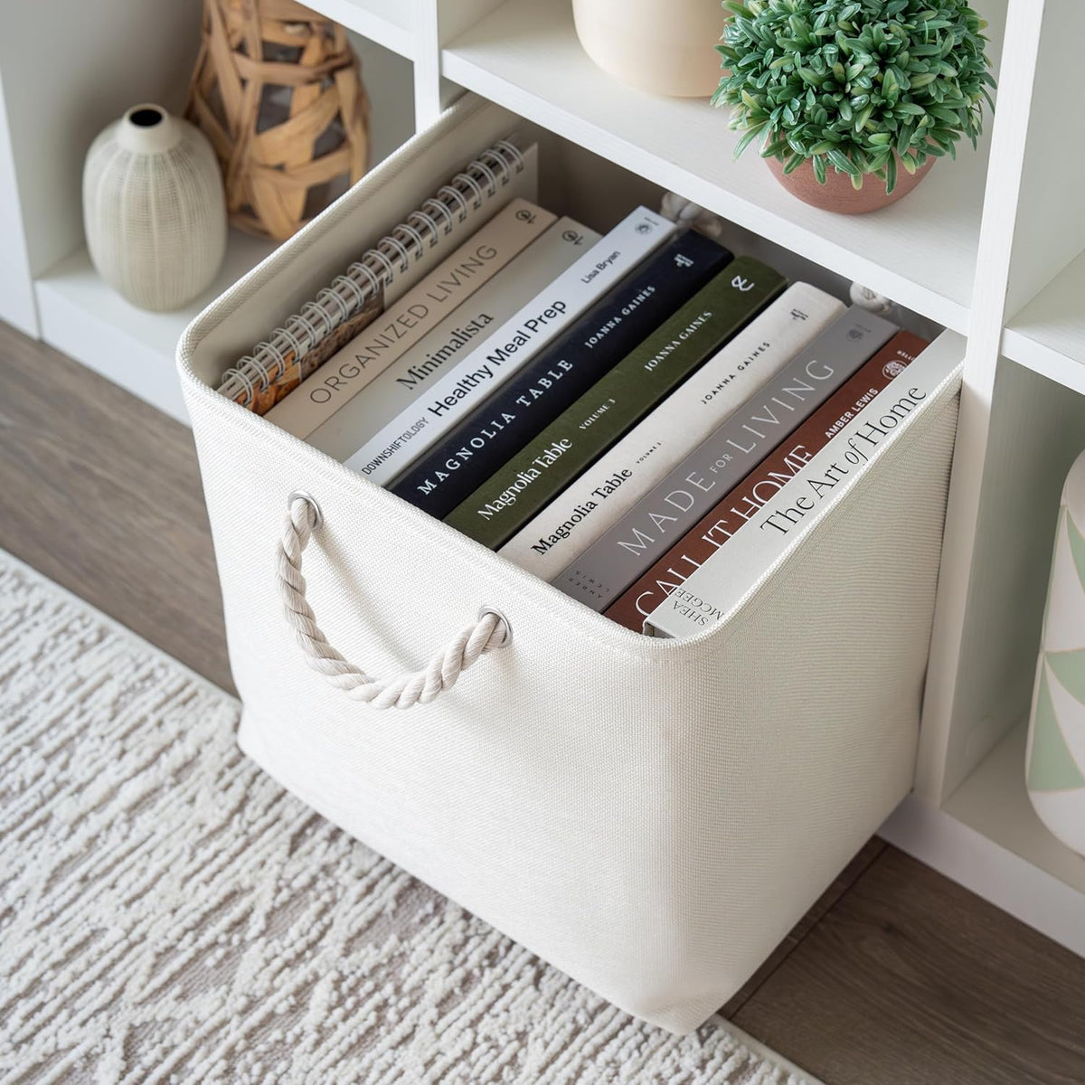OrganiHaus 13x13 Cube Storage Bins 4 Pack, Foldable Cube Storage Organizer w/ Rope Handles
