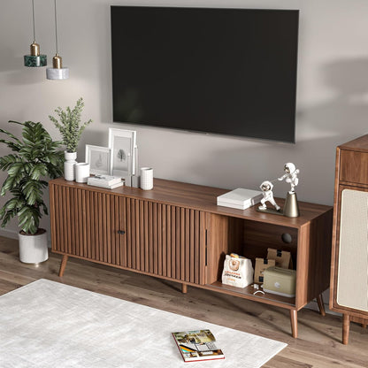 Mid Century Modern TV Stand for Televisions up to 70 Inches, with Sliding Doors and Storage