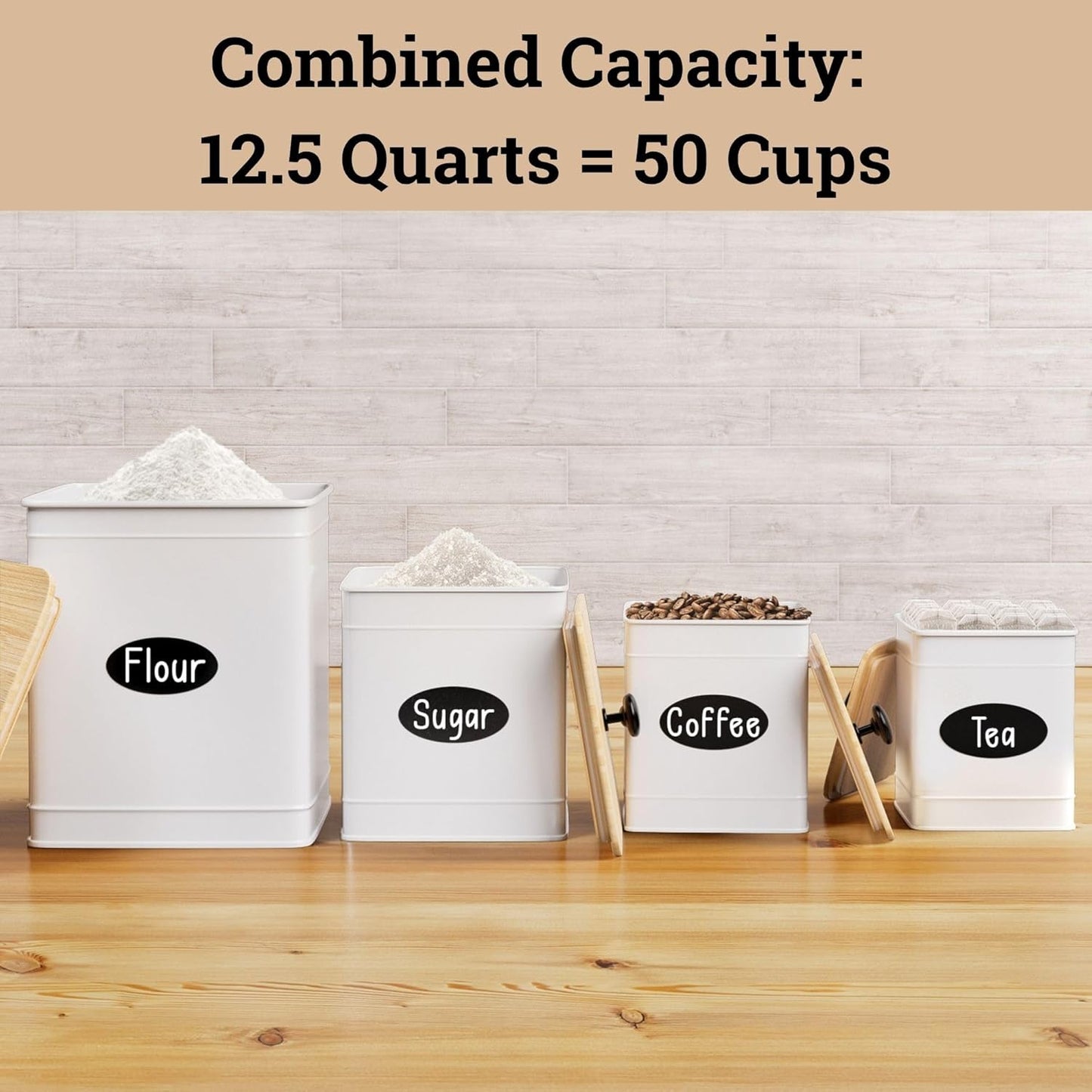 Kitchen Canisters for Countertop Set of 4 with Customizable Chalkboard Labels & Marker Pen - Big