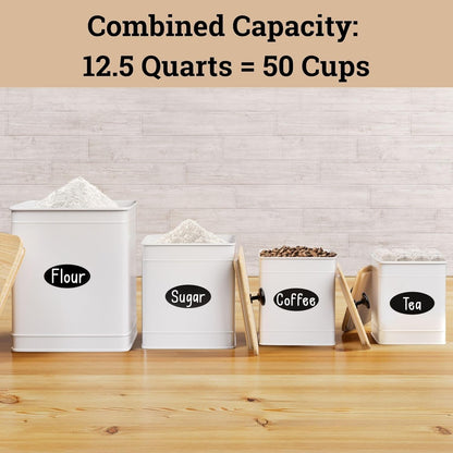 Kitchen Canisters for Countertop Set of 4 with Customizable Chalkboard Labels & Marker Pen - Big
