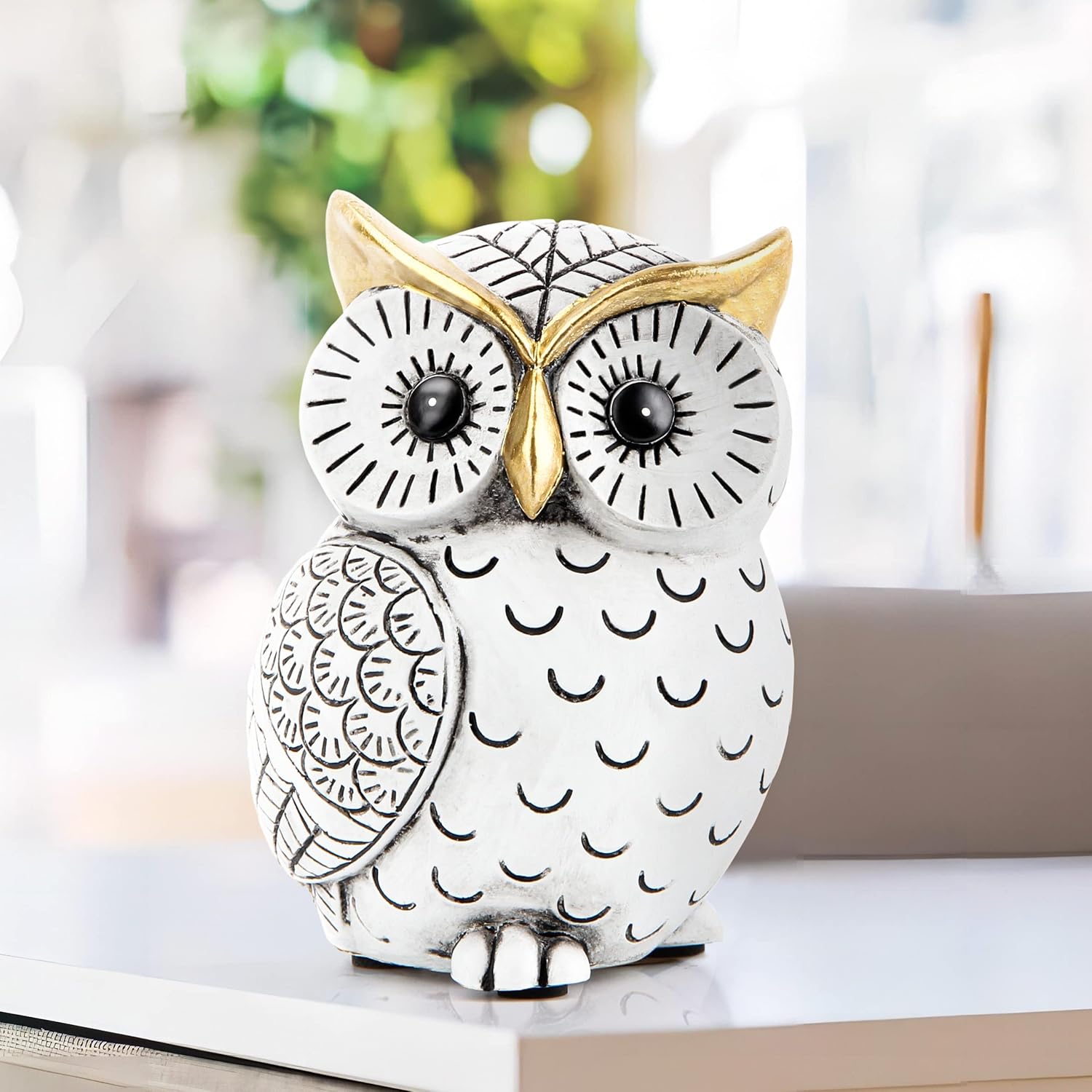 Owl Statue for Home Decor Accents,Owl Decor for Bookshelf Bedroom Living Room Office Table Desk
