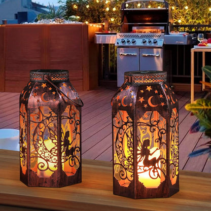 Solar Lanterns Outdoor Garden Hanging Lantern Waterproof LED Metal Bronze Moon Fairy Lantern