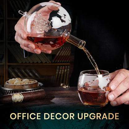 Globe Whiskey Decanter Gift Set by Royal Reserve | Etched World Map Globe Decanter 29 oz 850 ml