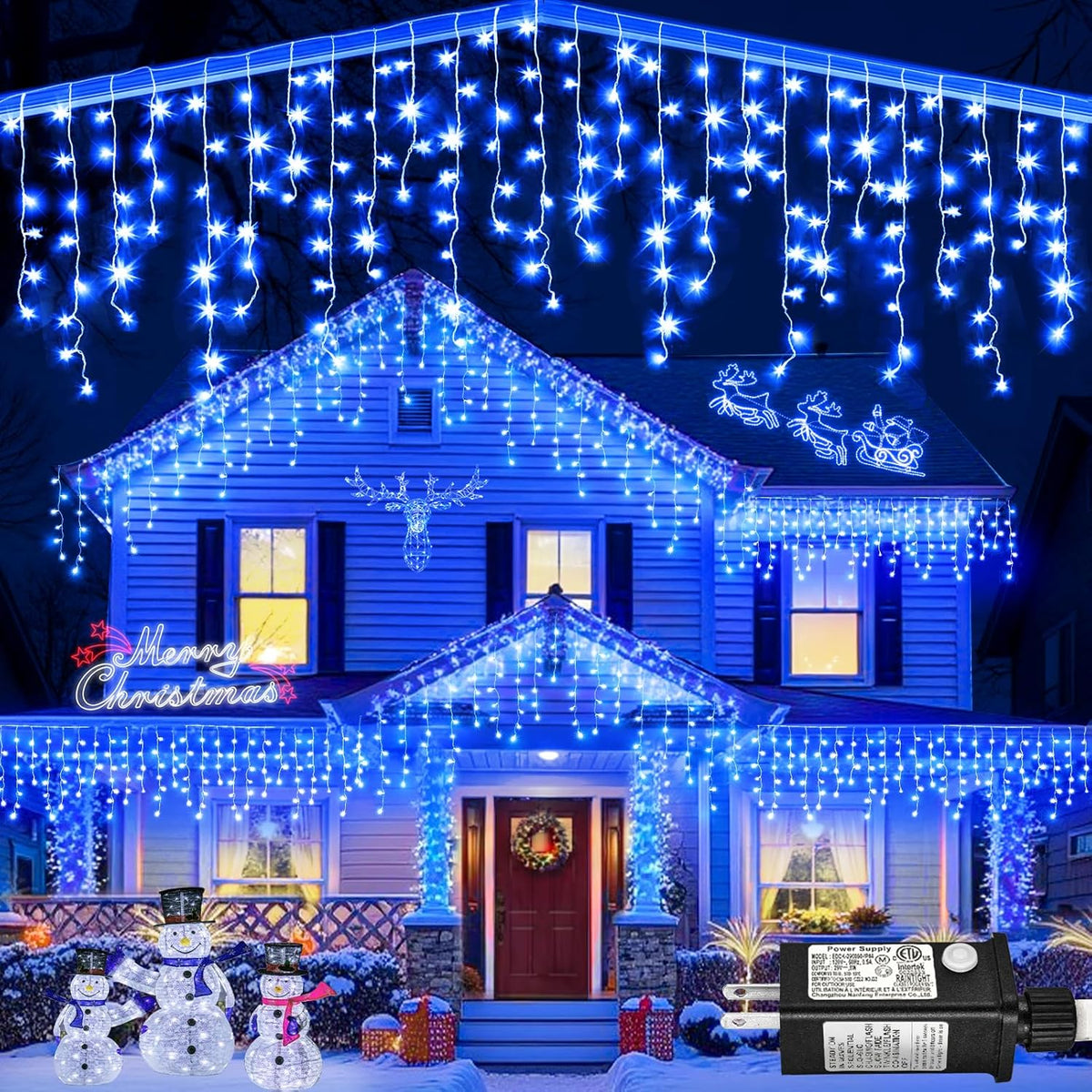 Icicle lights Outdoor - 33ft Christmas Lights with 400LED 75 Drops 8 Modes, Plug in Curtain String