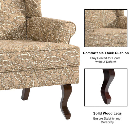 Accent Chair, High Back Upholstered Armchair with High Resilience Sponge & Wood Legs, Mid-Century