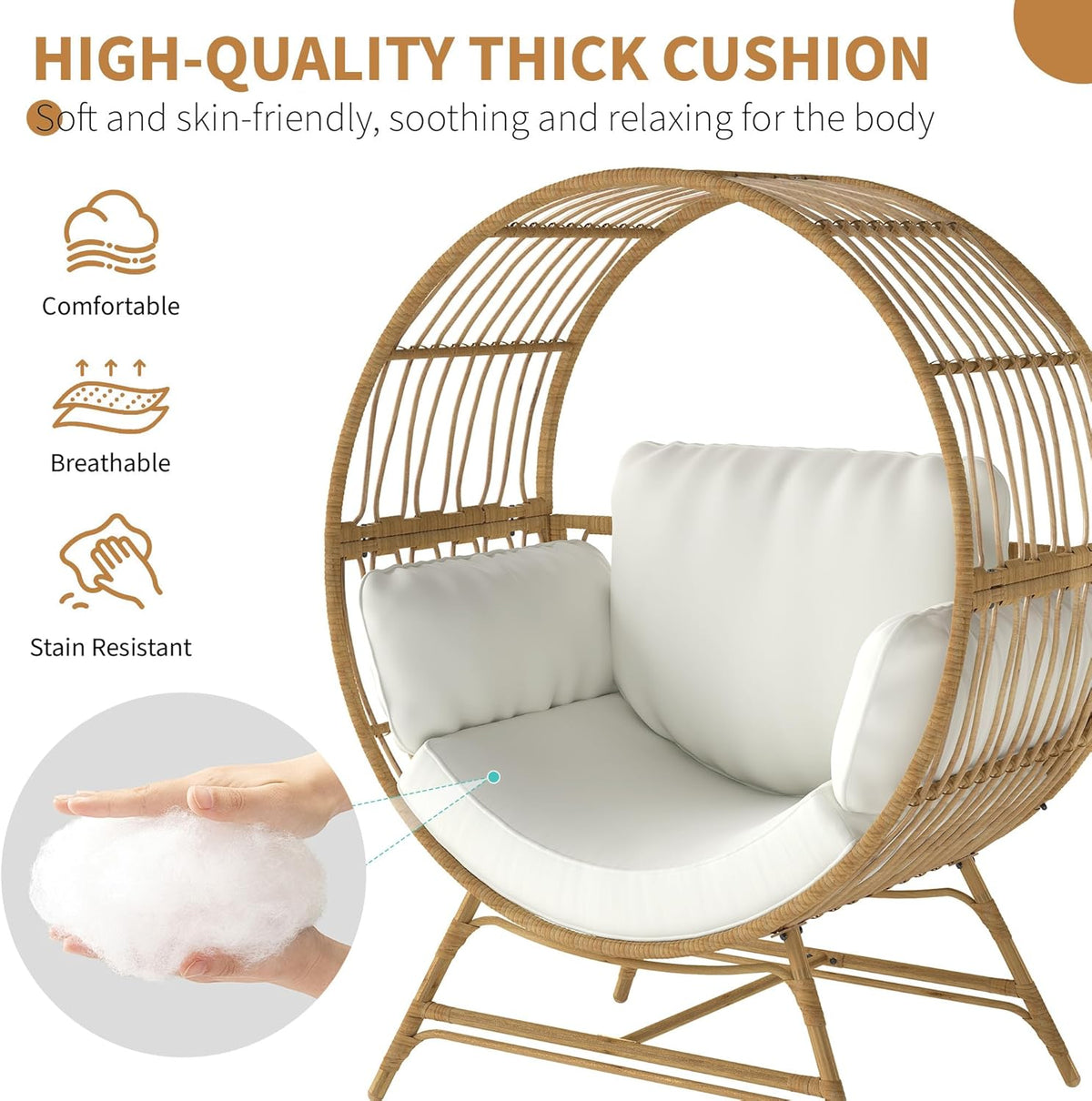Egg Chair Outdoor Indoor, Oversized Rattan Chair with Thicken Cushion, 350LBS Capacity Wicker Patio