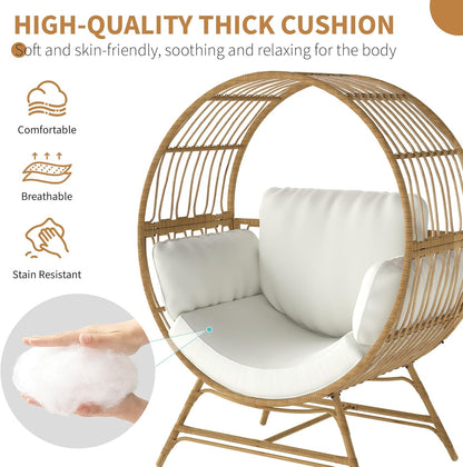 Egg Chair Outdoor Indoor, Oversized Rattan Chair with Thicken Cushion, 350LBS Capacity Wicker Patio