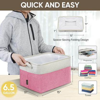 BALEINE 4 Pack Fabric Storage Bins for Shelves, Linen Storage Baskets for Organizing, Decorative