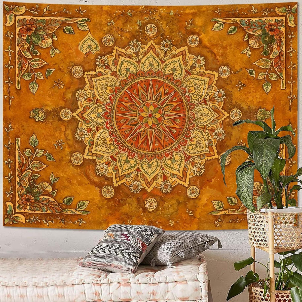 Lunerfex Floral Mandala Tapestry Boho Tapestry for Bedroom Brown Tapestries Wall Hanging Living