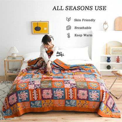 Christmas Cotton Throw Blanket for Couch Bed 60''x80'',Cotton Quilt Boho Throw Blanket Muslin Bed