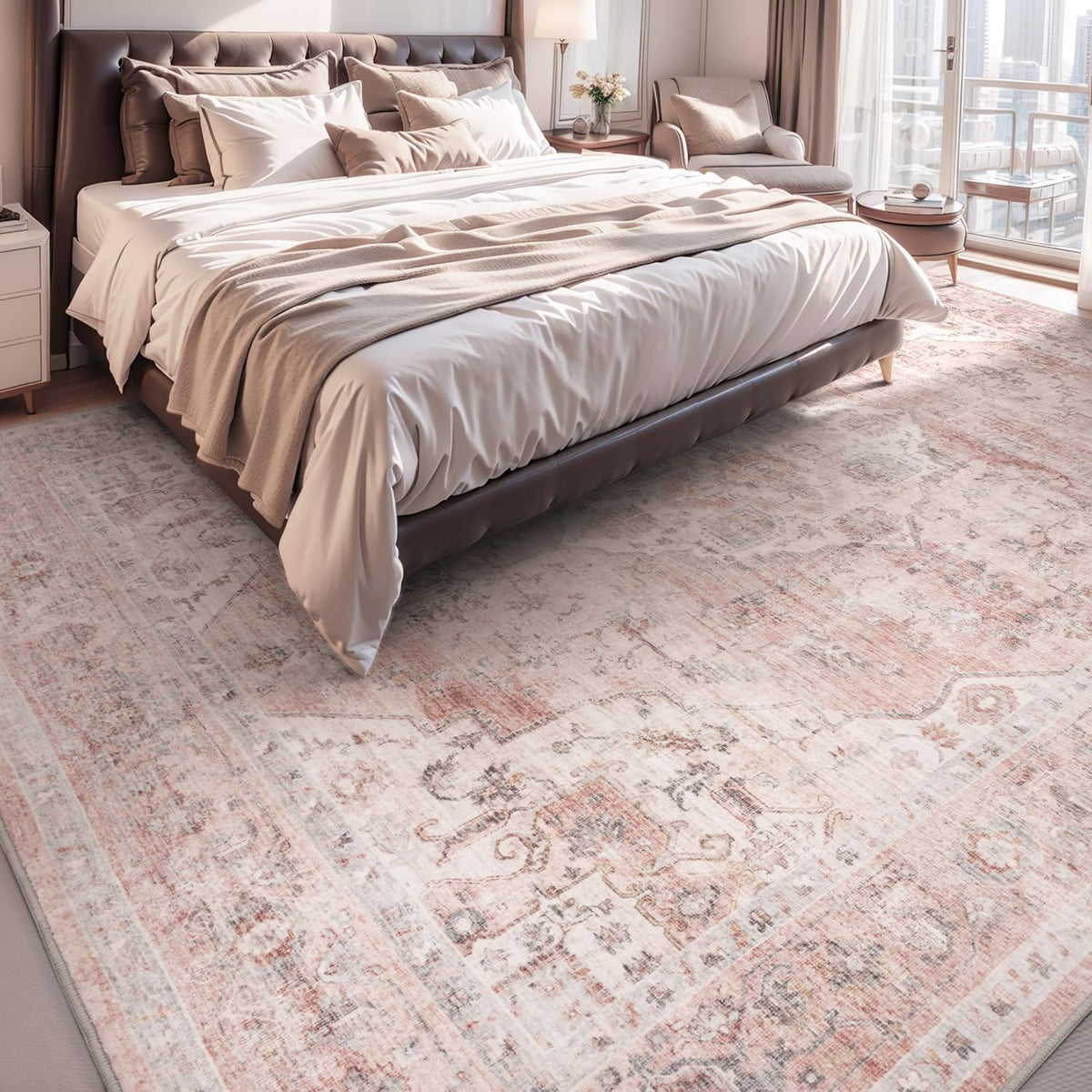 AMOAMI 4x6 Soft Vintage Area Rug - Non-Slip Washable Rug for Living Room, Bedroom, Dining Room