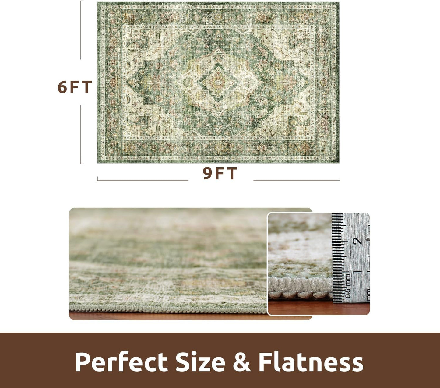 AMOAMI-Area Rug 6X9 Rugs for Living Room-Vintage Soft Green Rugs for Bedroom-Non Slip