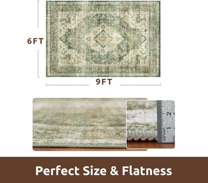 AMOAMI-Area Rug 6X9 Rugs for Living Room-Vintage Soft Green Rugs for Bedroom-Non Slip