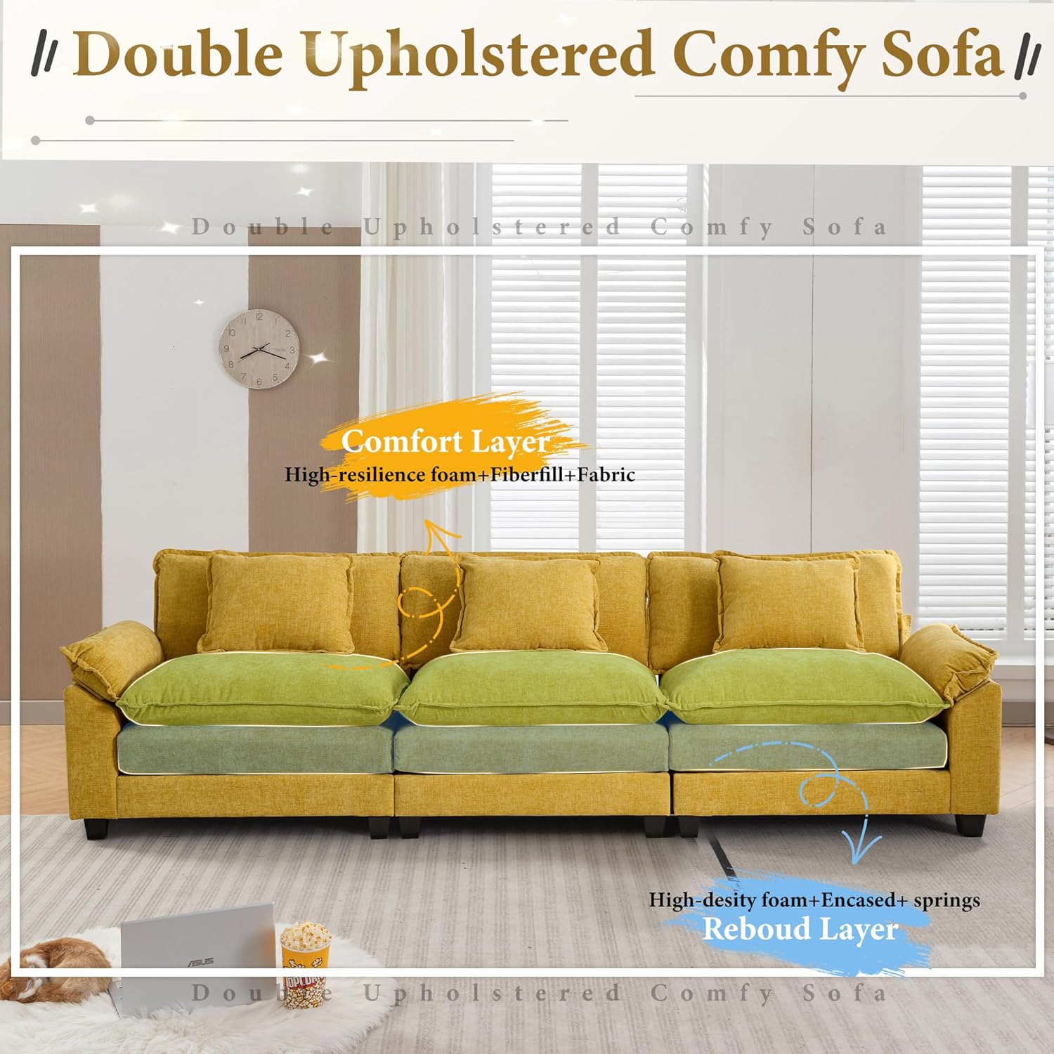 URRED Modular Sectional Sofa Comfy Cloud Couch, Modern Chenille Sofa Sleeper Deep Seat Couches with