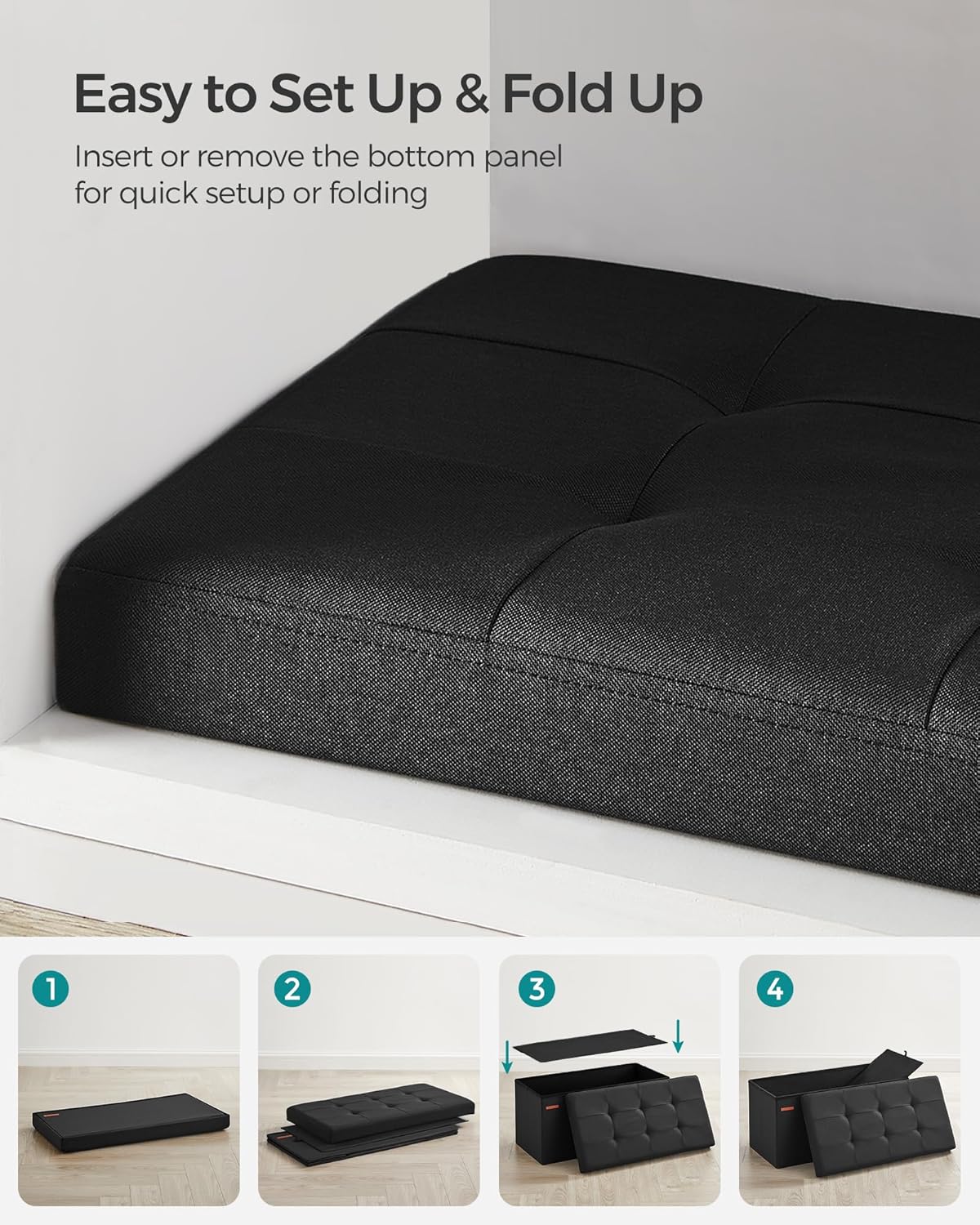 SONGMICS Mazie Collection - 30 Inches Folding Storage Ottoman Bench, Ottoman Foot Rest, End of Bed