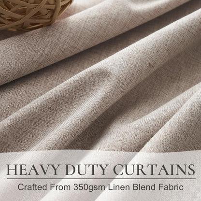 Farmhouse Style 95 Inch Curtains for Living Room Drapes, Pinch Pleated Linen Blackout 8ft Earthy