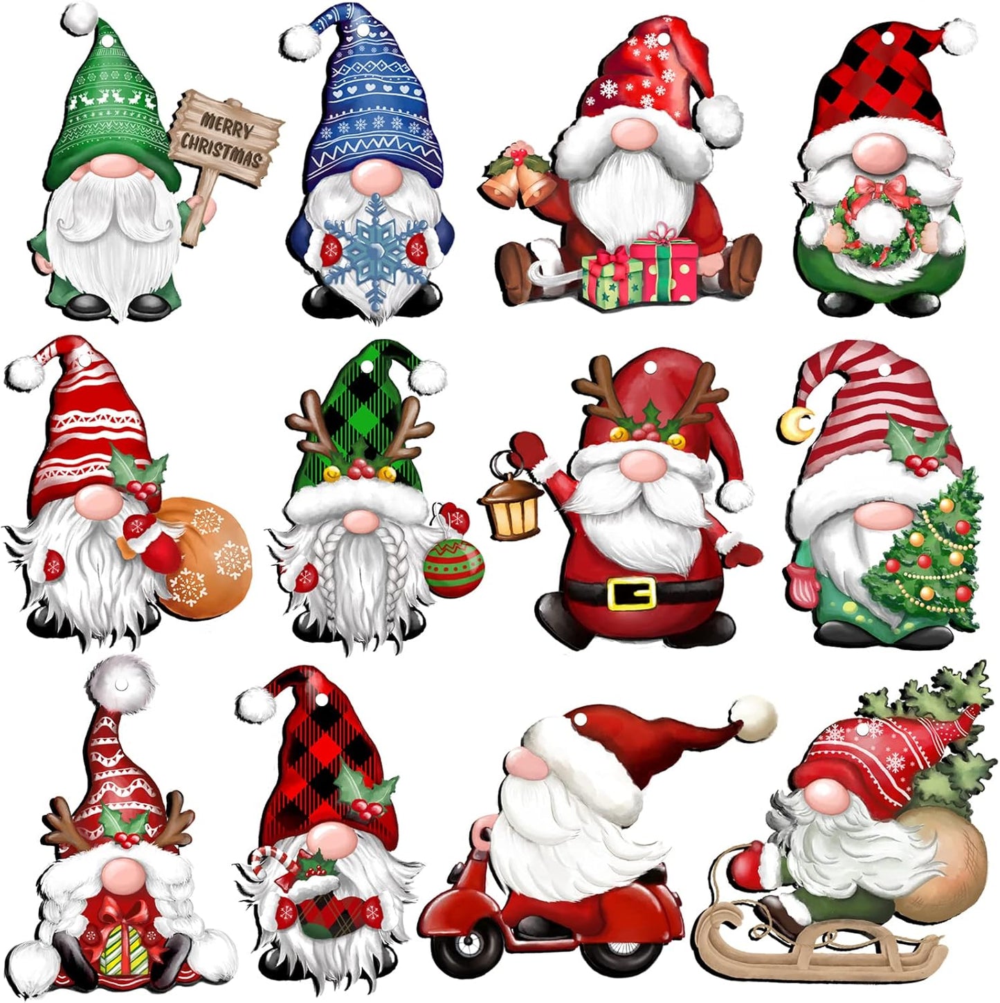 24 Pieces Christmas Gnome Wooden Hanging Ornaments, Wood Hanging Decor for Christmas Tree