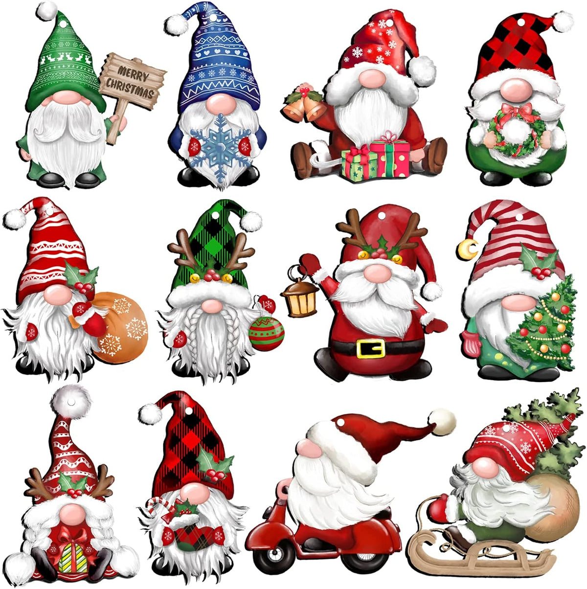 24 Pieces Christmas Gnome Wooden Hanging Ornaments, Wood Hanging Decor for Christmas Tree