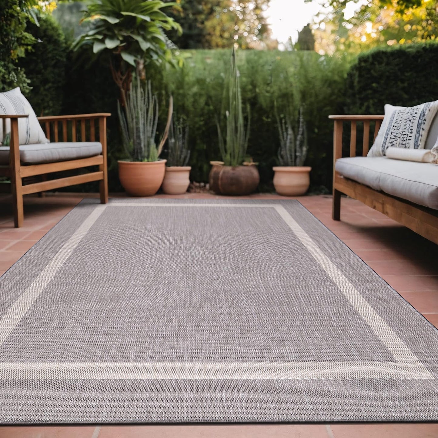 Bordered Outdoor Rug 6x9 Washable Outside Carpet for Indoor Patio Porch Waterproof Easy Cleaning