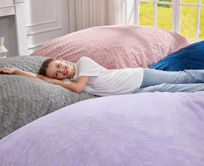 Hobestluk 3 in 1 Bean Bag Chair Giant Bean Bag Chairs for Adults with Chevron Plush Fur Cover