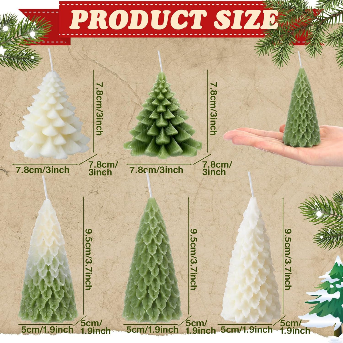 6 Pcs Christmas Tree Shaped Candles Xmas Wax Scented Candles White Green Decorative Christmas Tree