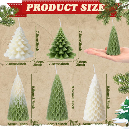6 Pcs Christmas Tree Shaped Candles Xmas Wax Scented Candles White Green Decorative Christmas Tree