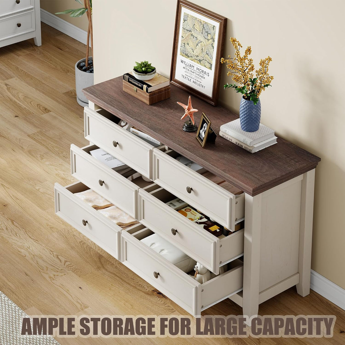 BLANKSPACE 6 Drawer Dresser, Modern Dresser for Bedroom, Wood Drawer Organizer with Metal Knobs