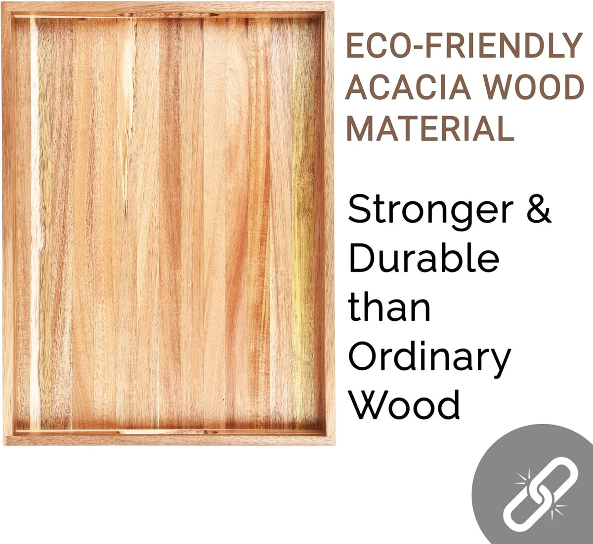 Acacia Wood Serving Tray with Handles Set of 2 – Decorative Serving Trays Platter for Breakfast in