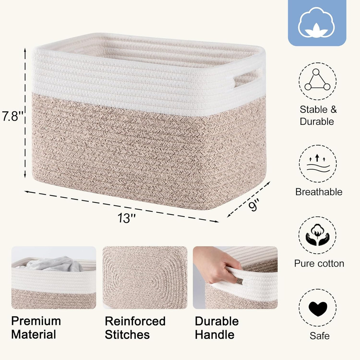 4 Pack Storage Baskets for Organizing, Woven Baskets for Shelves - Perfect for Toys, Books, Towels