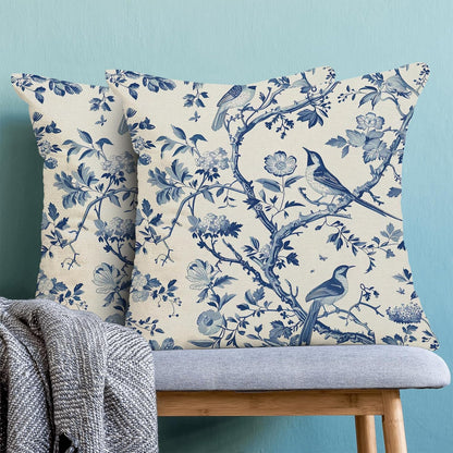CXMEIFLY Spring Floral Pillow Covers 18 x 18 Inch Set of 2 for Navy Blue Chinoiserie Flowers Bird