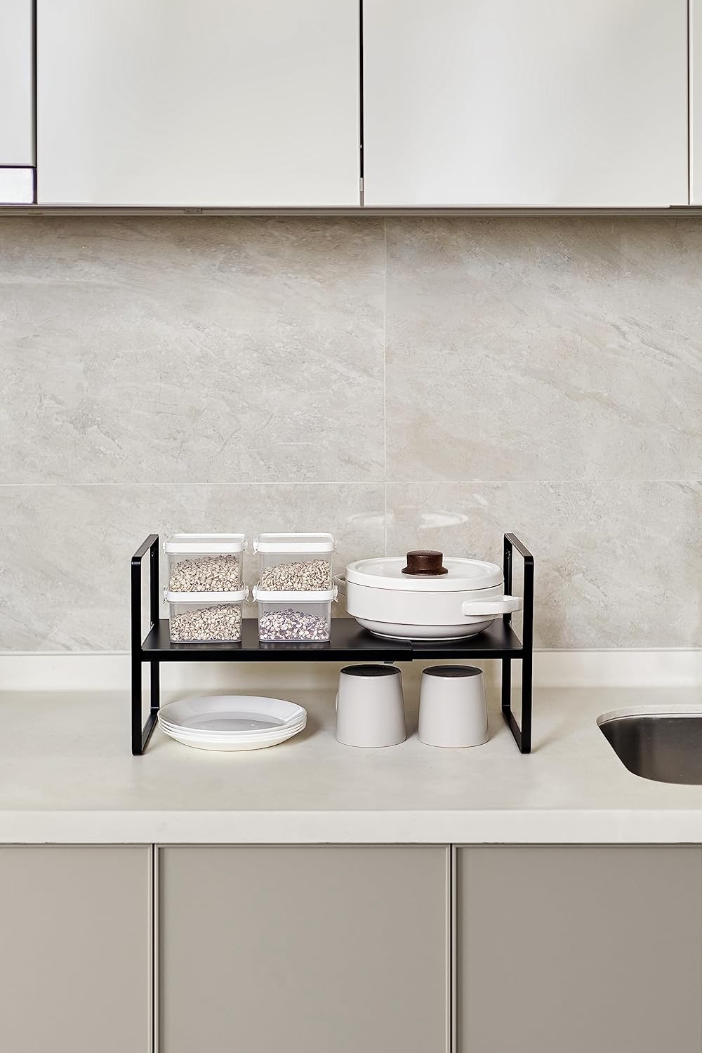 Nxconsu Cabinet Shelf Expandable Height Adjustable Organizer Riser for Kitchen Cabinet Pantry