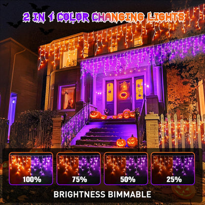 JMEXSUSS 400 LED Color Changing Halloween Lights Outdoor, 38.8ft Orange to Purple Halloween Icicle